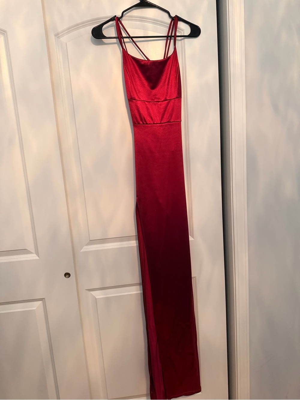 Windsor Deep Red Satin Maxi Dress with Strappy Back